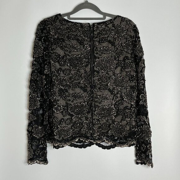 Alice‎ & Olivia Fully Beaded Embellished Fishnet Knit Blouse Fully Lined Black 4 - Picture 7 of 11